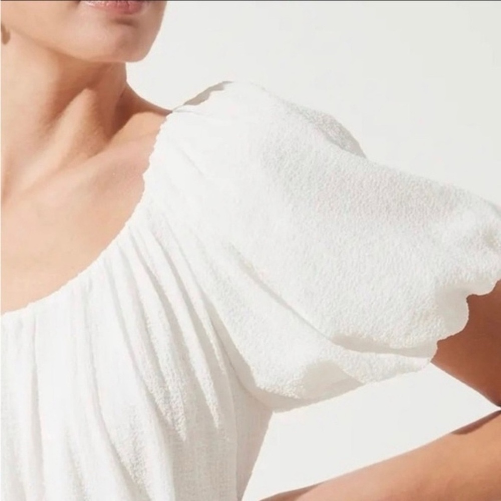 ASTR gauze crepe puff sleeve white midi - Picture 3 of 7